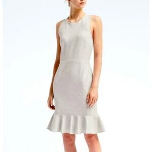 Banana Republic Sleeveless Cross Back Ruffle Hem Dress Gray Size 8 Knee‎ Length